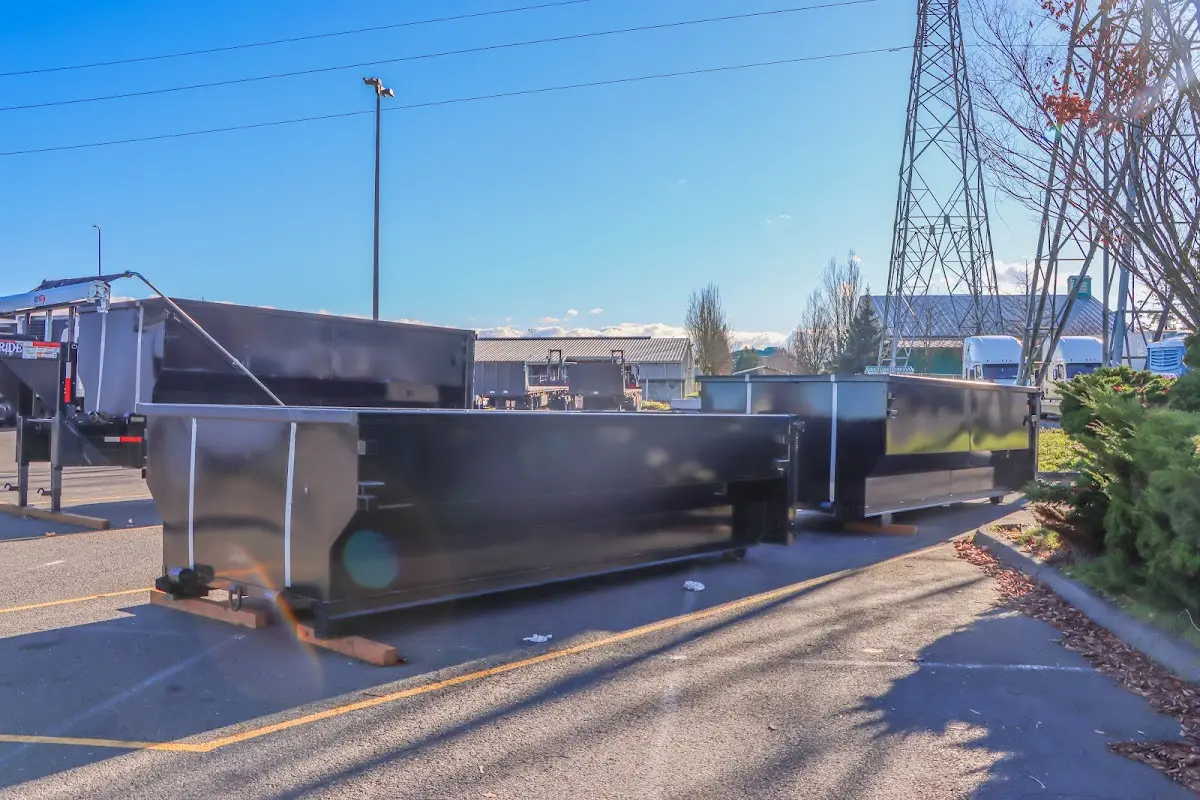 Roll-off dumpster ready for waste disposal at job site for 3 Yard Dumpster Rental in Shasta Lake